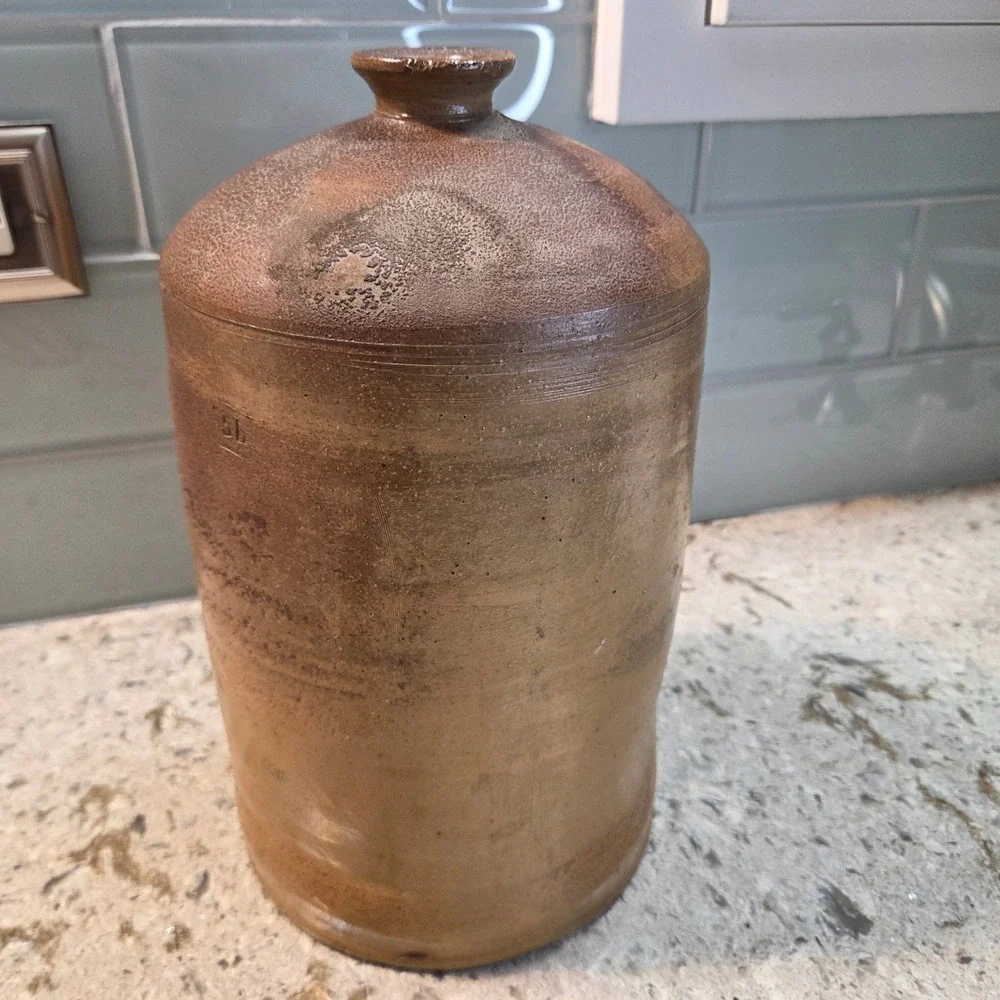 Vintage Studio Pottery Stoneware Vase Large Salt Glaze Brown Earthy Rustic Jug